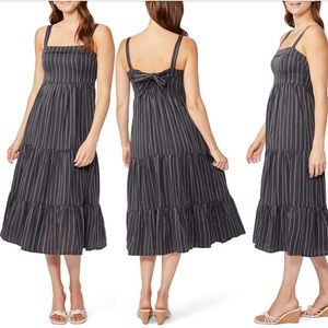 PAIGE Black and White Striped Midi Dress